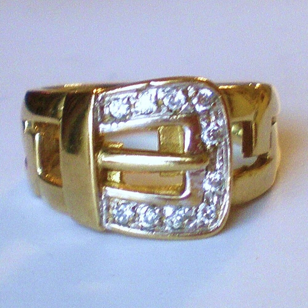 Vintage UNISEX European 9K 9KT 9CT 375 Gold CZ Belt Buckle RING